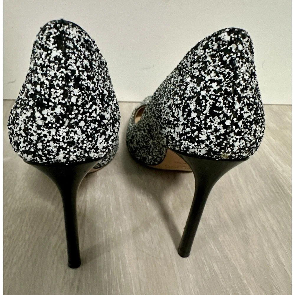 Jimmy Choo Glitter Pointed Toe Stiletto Heels Black White Size 36- us 5.5